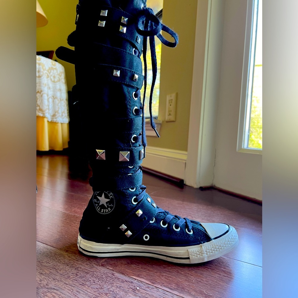 Rare, Punk , studded, Knee high Converse , zip up back in excellent condition